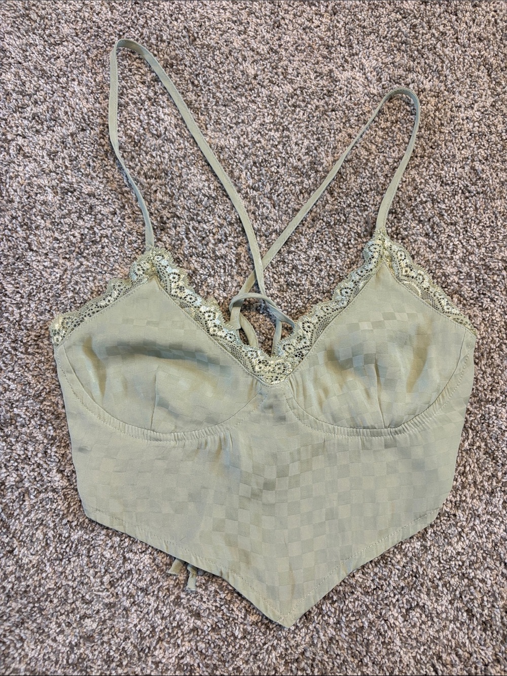 Kendall & Kylie Sage Green Lace-Trim Cropped Cami Tank